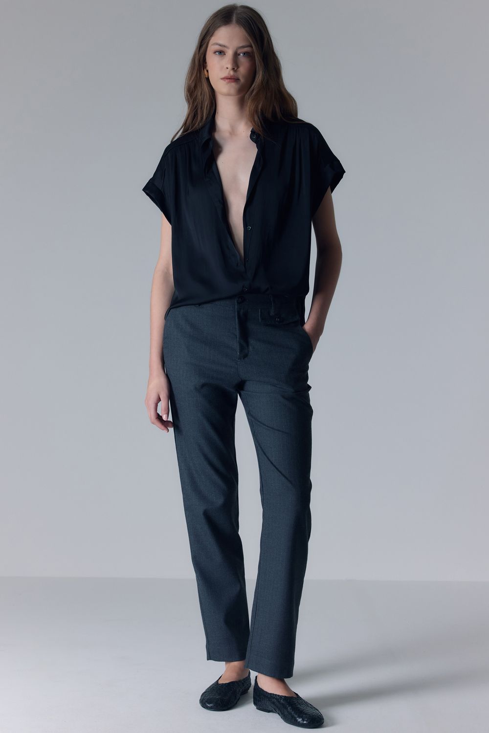 CALÇA RISCA DE GIZ ALFAIATARIA - MESCLA CINZA P - MESCLA CINZA