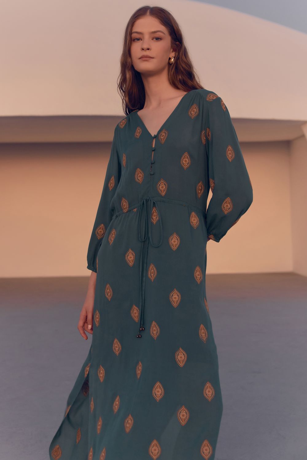 VESTIDO BORDADO MANDALA - VERDE G - VERDE