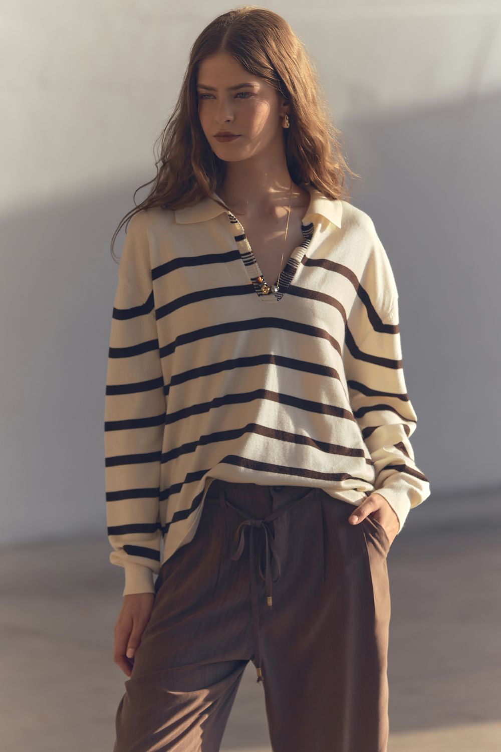 BLUSA TRICOT NAVY PATE BORDADA - MARROM M - MARROM