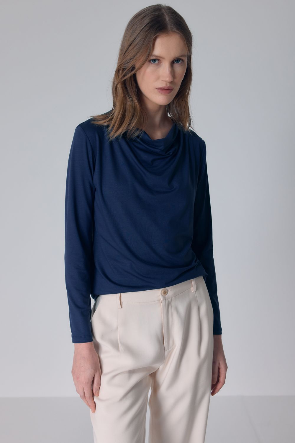 BLUSA MALHA LIOCEL DRAPE - AZUL MARINHO PP - AZUL MARINHO