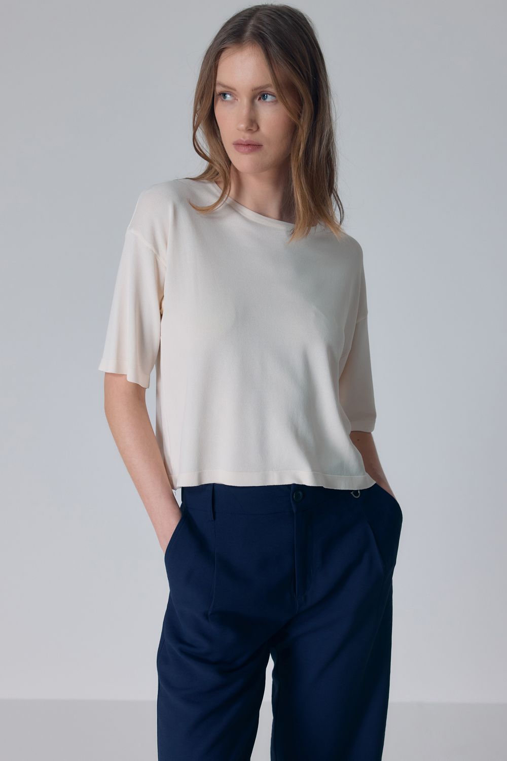 BLUSA TRICOT BASIC RAYON - CREME G - CREME