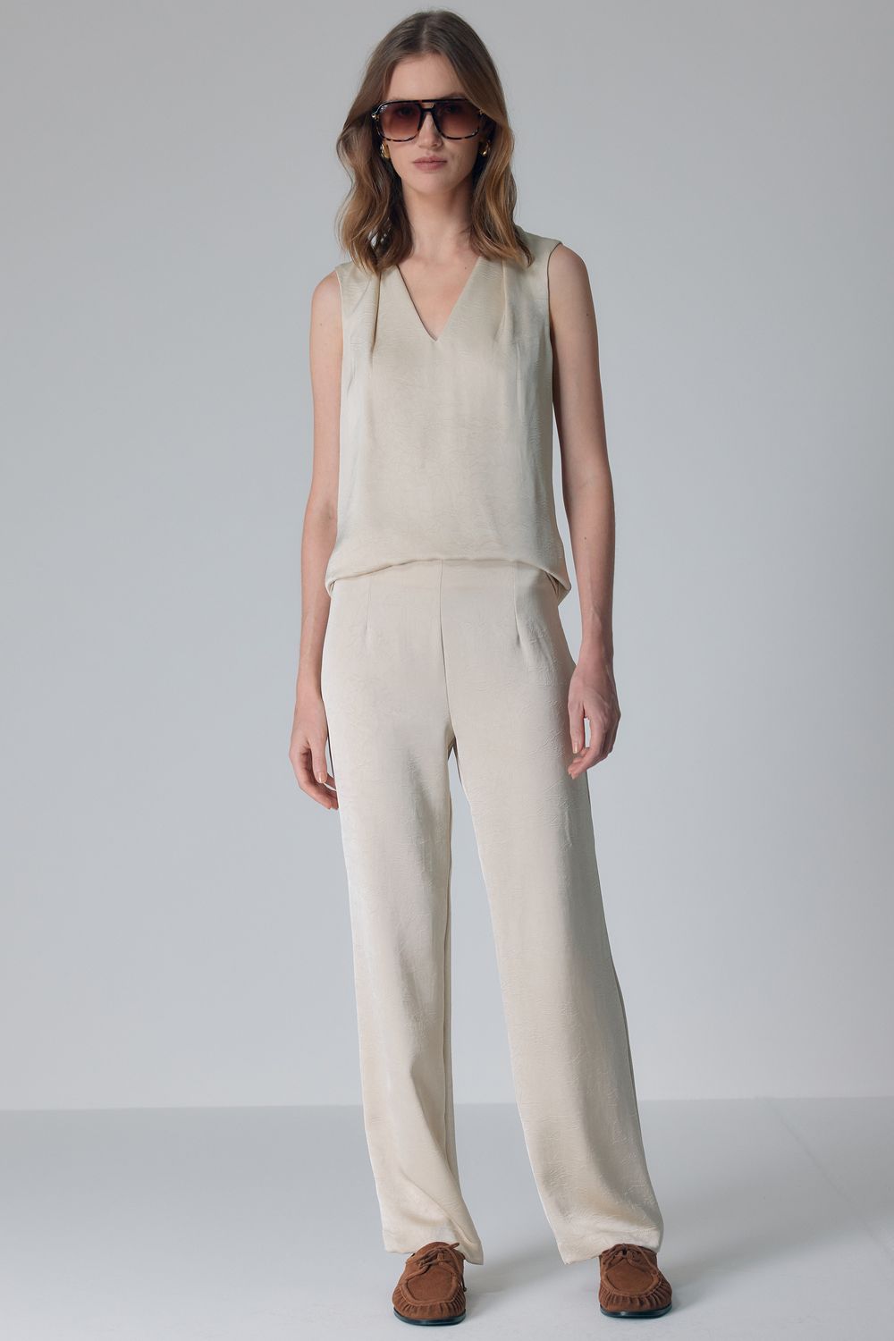 CALÇA TAFETA  AMASSADO - CREME P - CREME