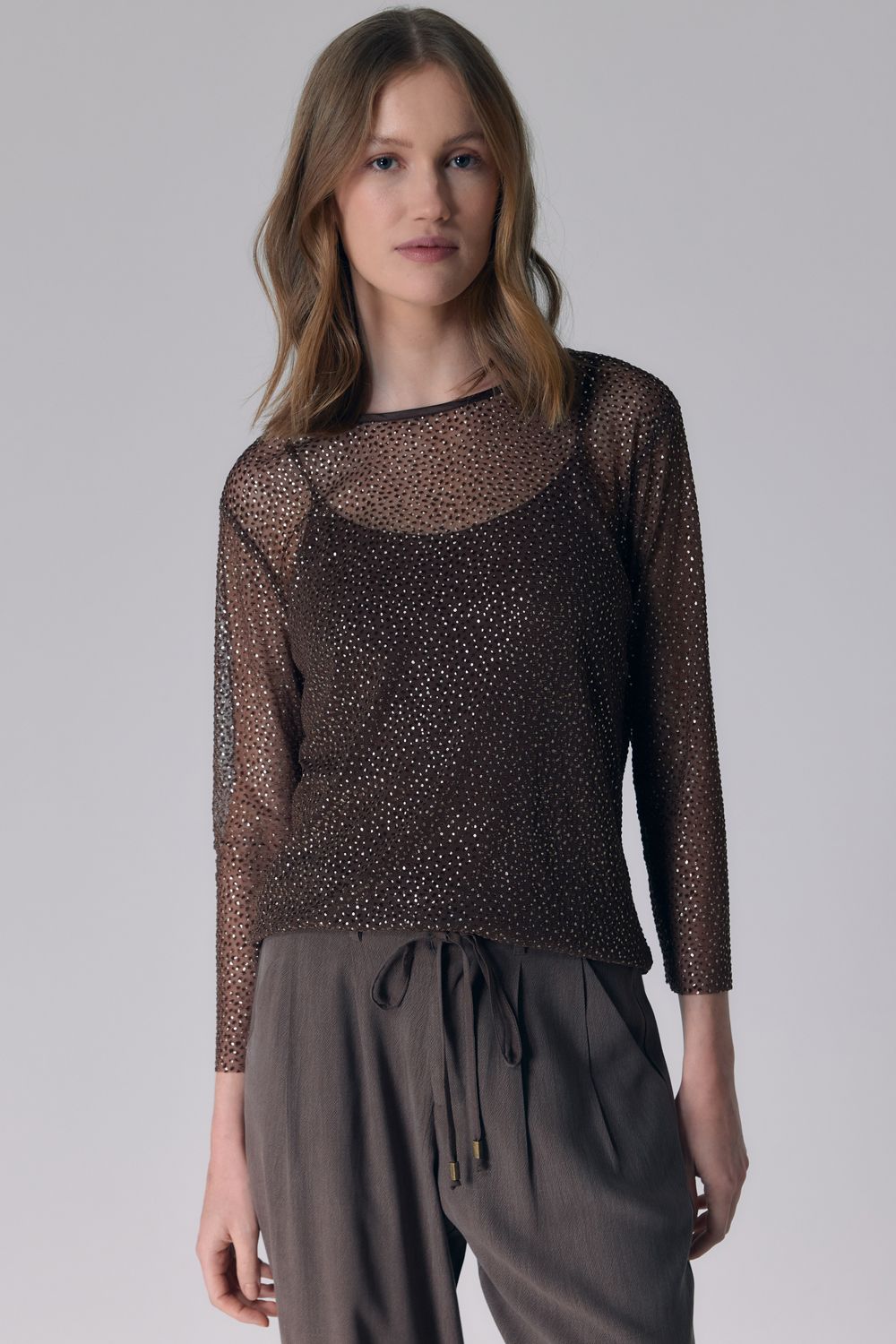 BLUSA MALHA TULE GOLD COM UNDERWEAR - MARROM P - MARROM