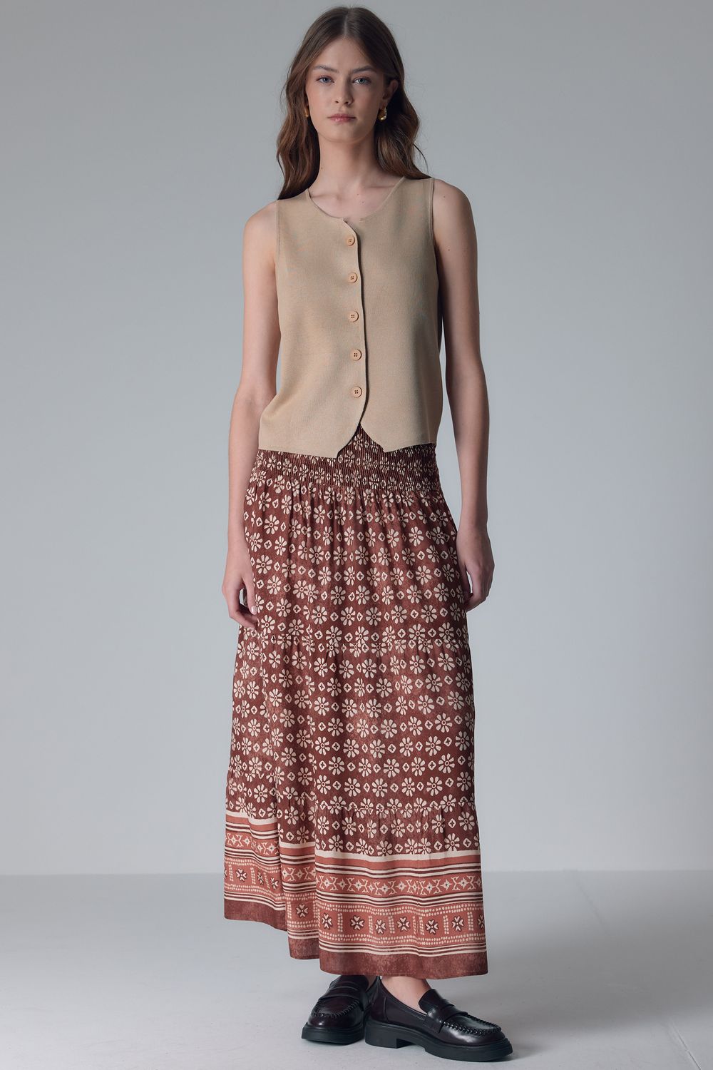 SAIA ESTAMPA CARIMBO BATIK - MARROM P - MARROM