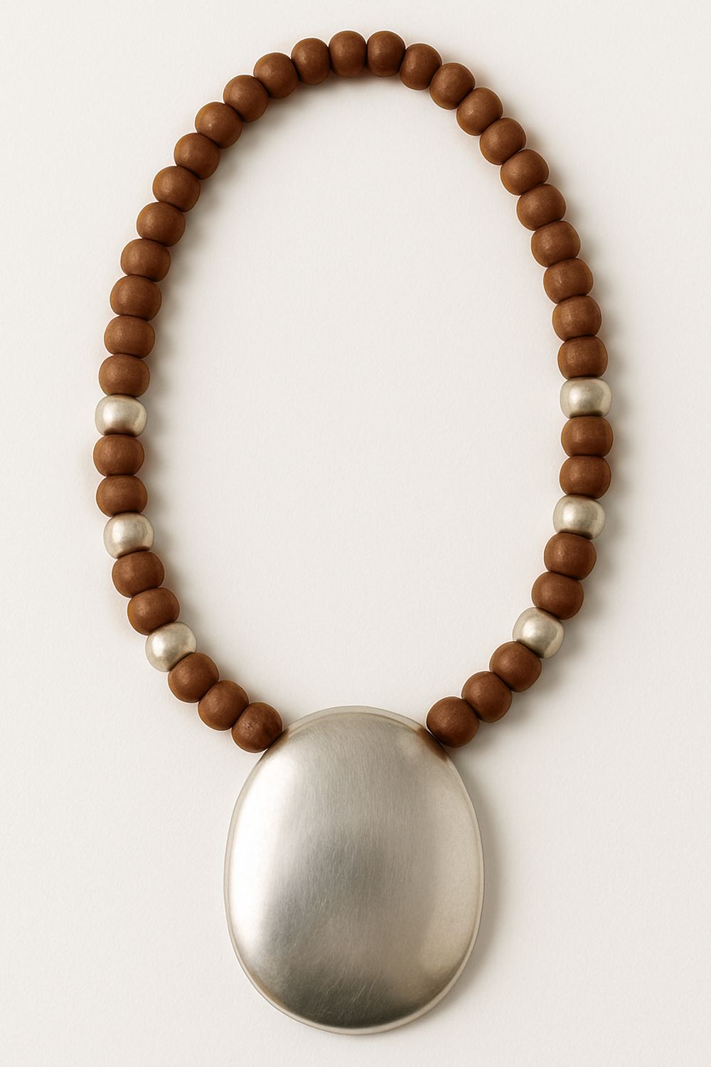 COLAR BOLAS MADEIRA PINGENTE OVAL - PRATA U - PRATA