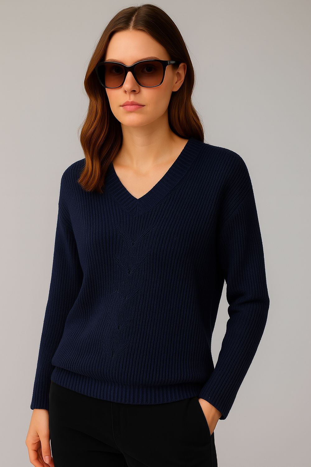 Pull Tricot Detalhe Frontal - AZUL MARINHO P - AZUL MARINHO