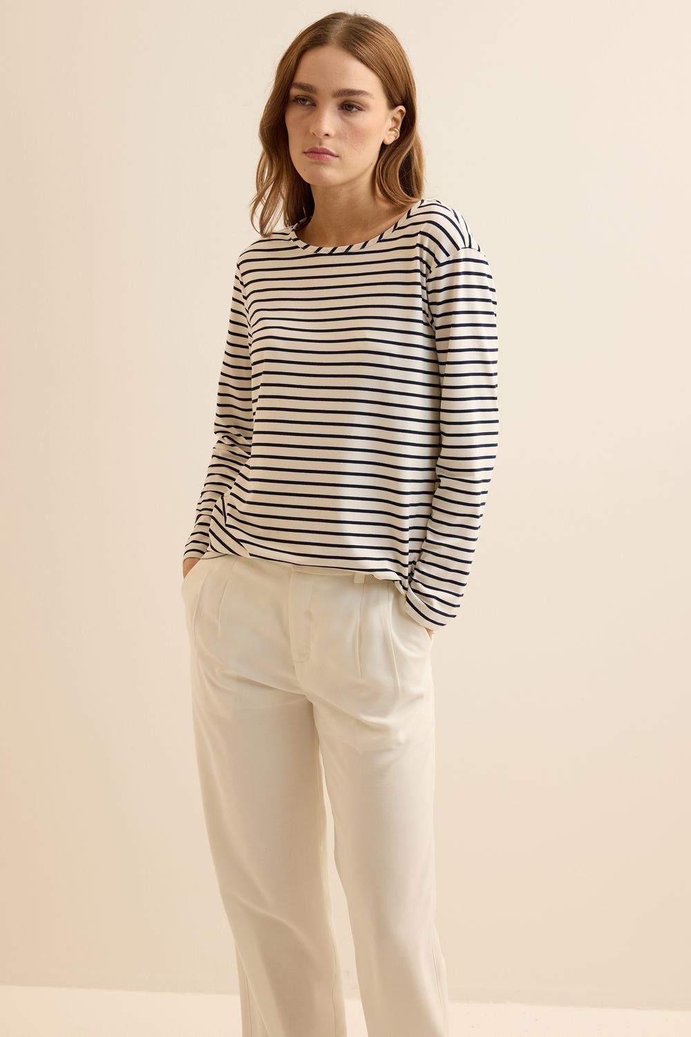 Blusa Malha Marea Navy - OFF WHITE/MARINHO M - OFF WHITE/MARINHO