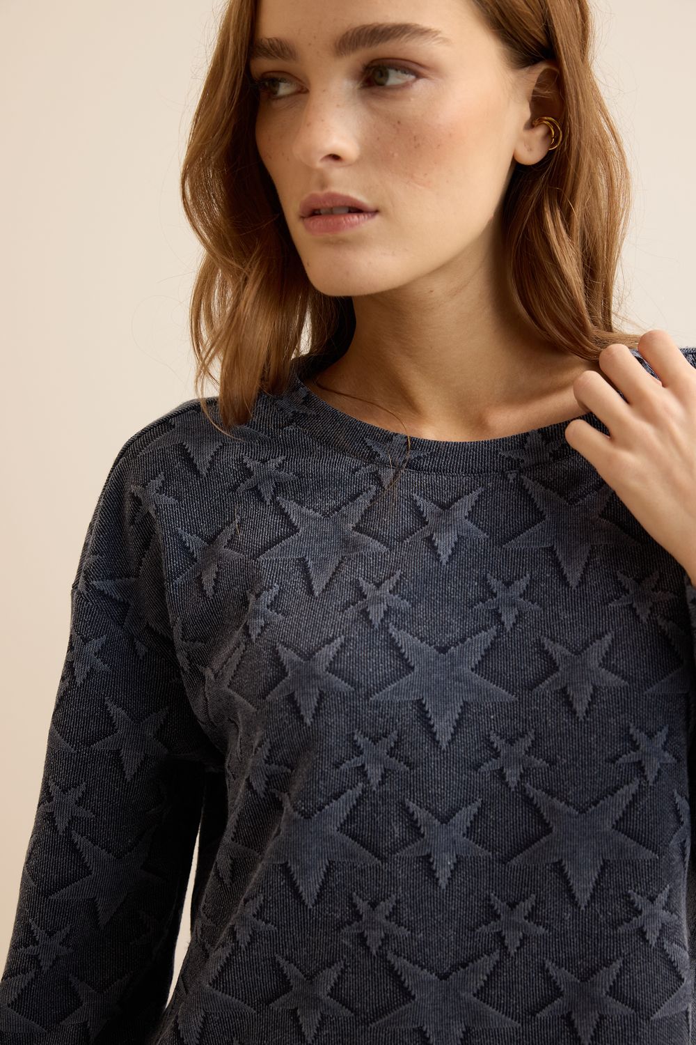 Blusa Malha Estrela - AZUL MARINHO M - AZUL MARINHO