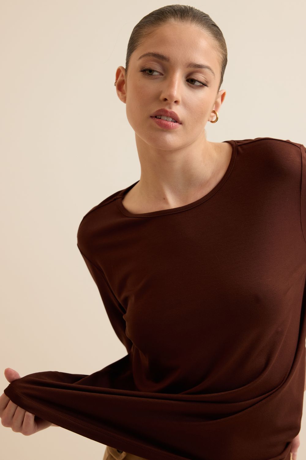 BLUSA MALHA VIS UP BASIC 7/8 - MARROM P - MARROM