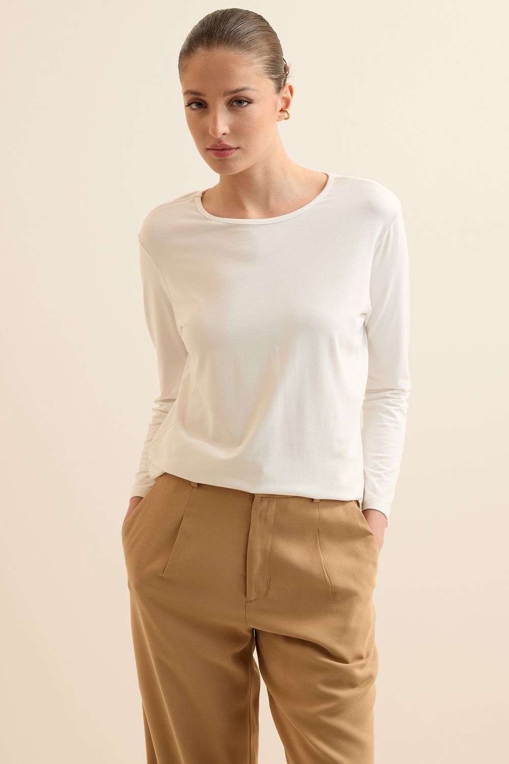 BLUSA MALHA VIS UP BASIC 7/8 - OFF WHITE P - OFF WHITE