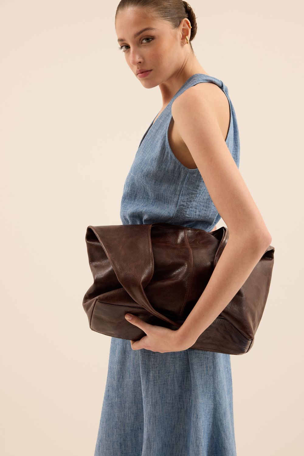 Bolsa Saco Couro - - MARROM U - MARROM