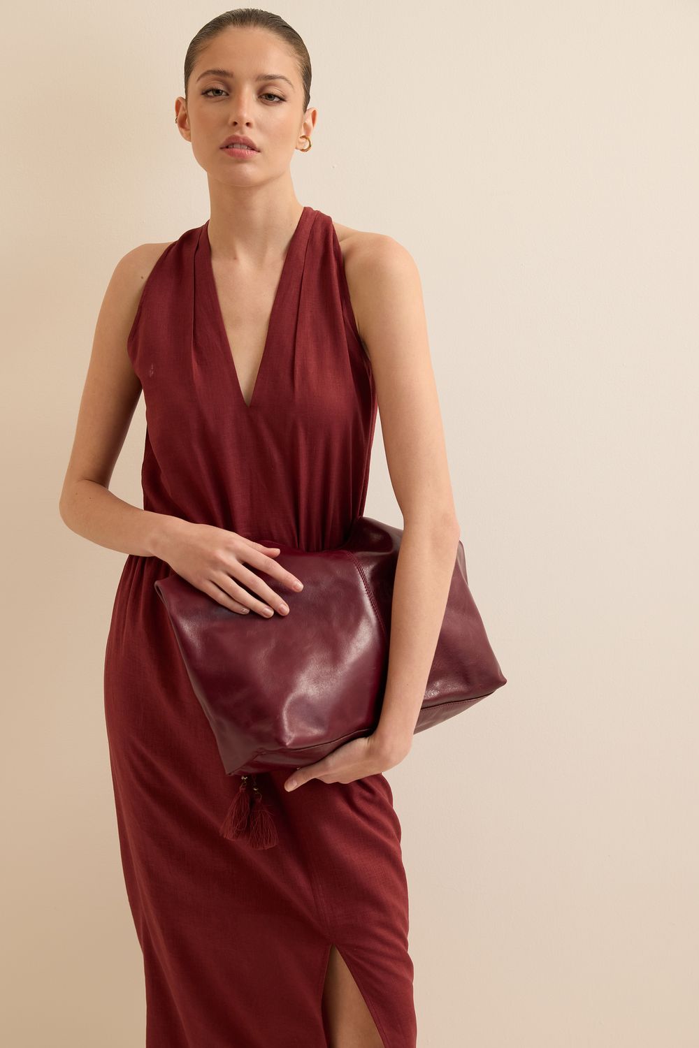 Bolsa Saco Couro - - VINHO U - VINHO