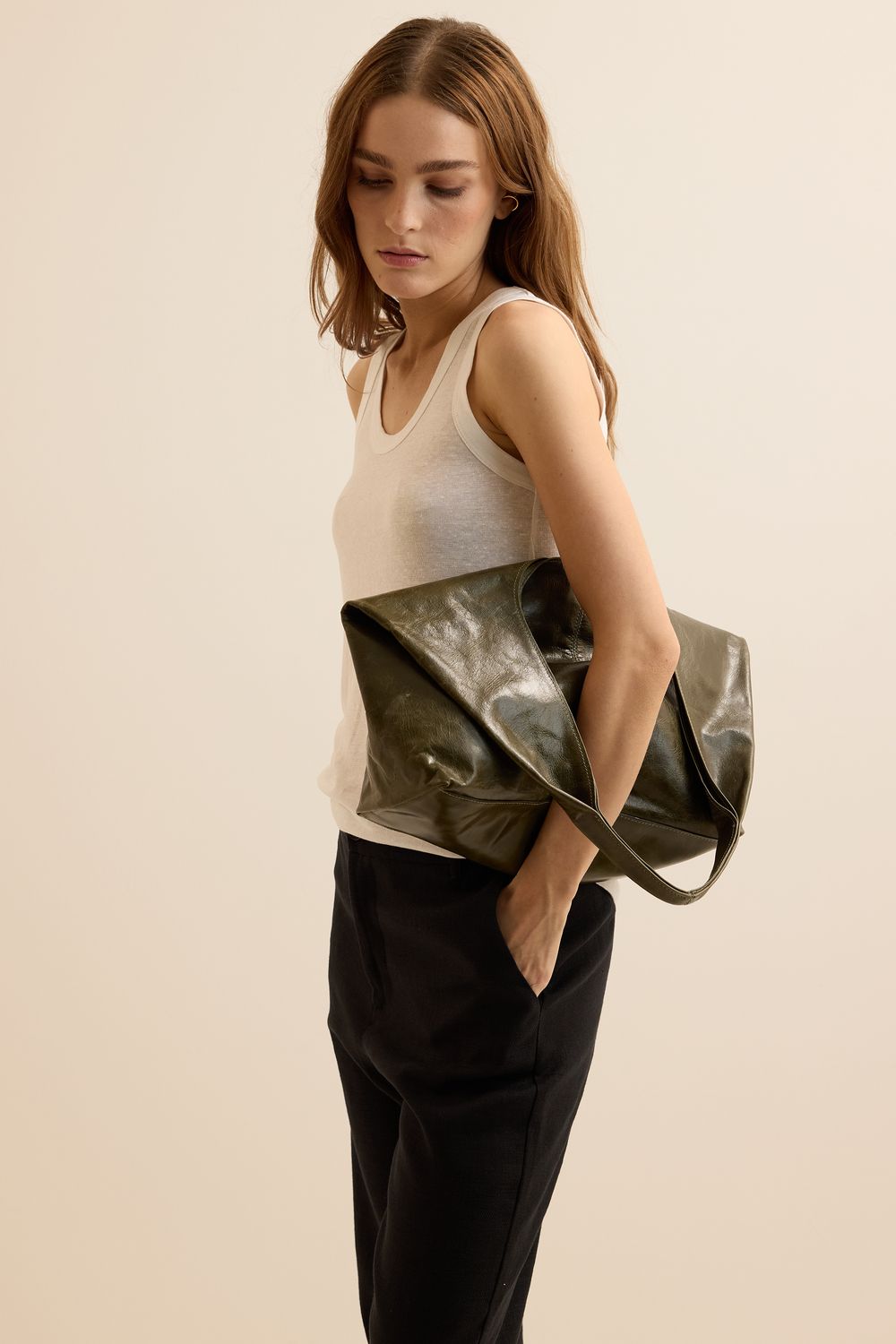 Bolsa Saco Couro - - VERDE U - VERDE