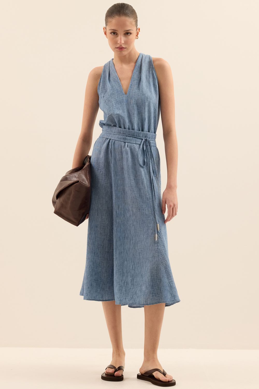 Vestido Santorine com Faixa - AZUL M - AZUL