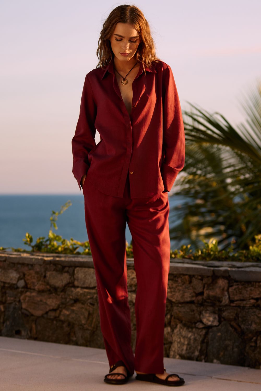 Calça Com Linho Reta Elastico - CAIENE PP - CAIENE Calça Com Linho Reta Elastico - CAIENE PP - CAIENE