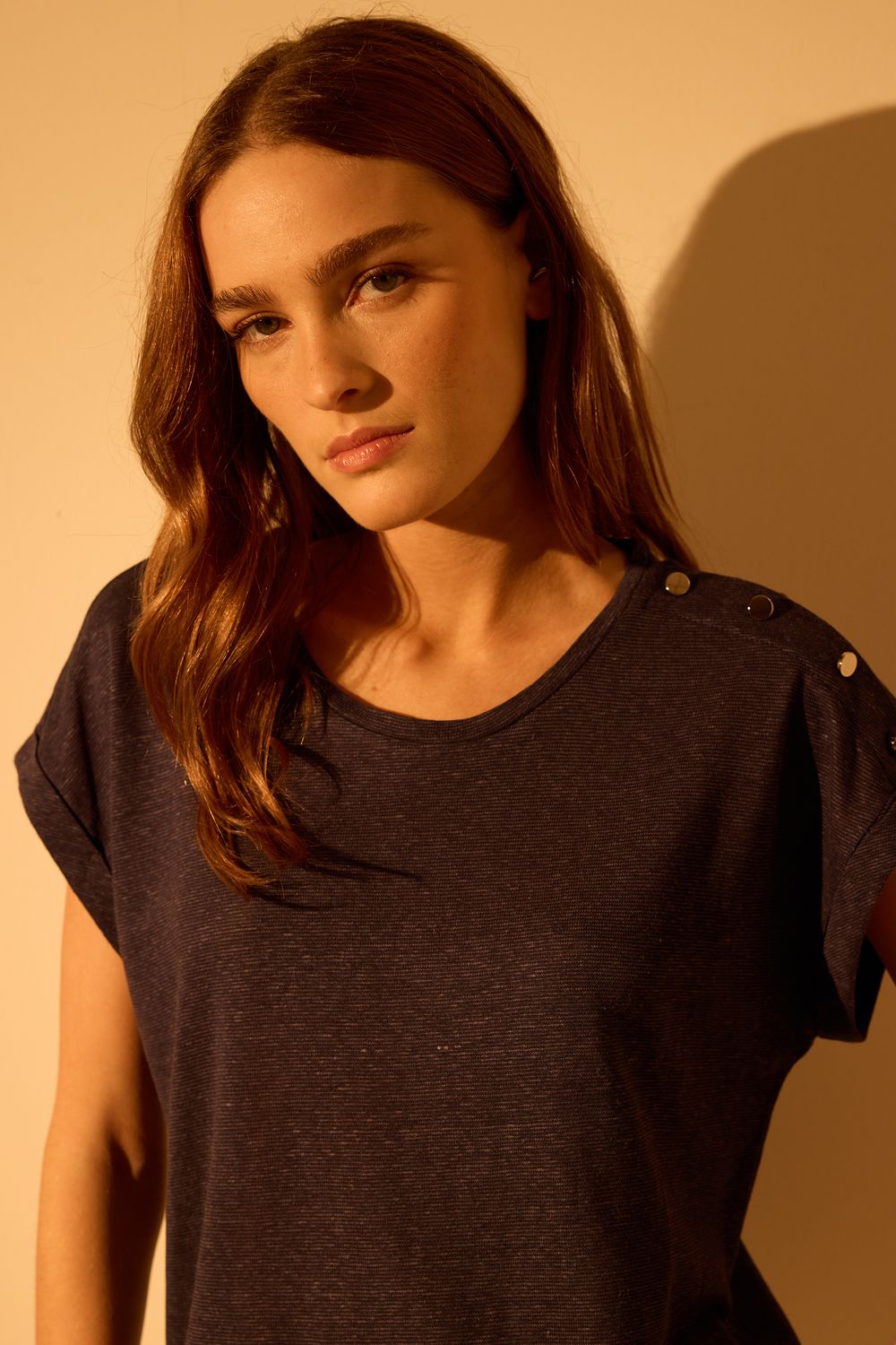 Blusa Malha Linho Com Botões - AZUL MARINHO P - AZUL MARINHO Blusa Malha Linho Com Botões - AZUL MARINHO P - AZUL MARINHO