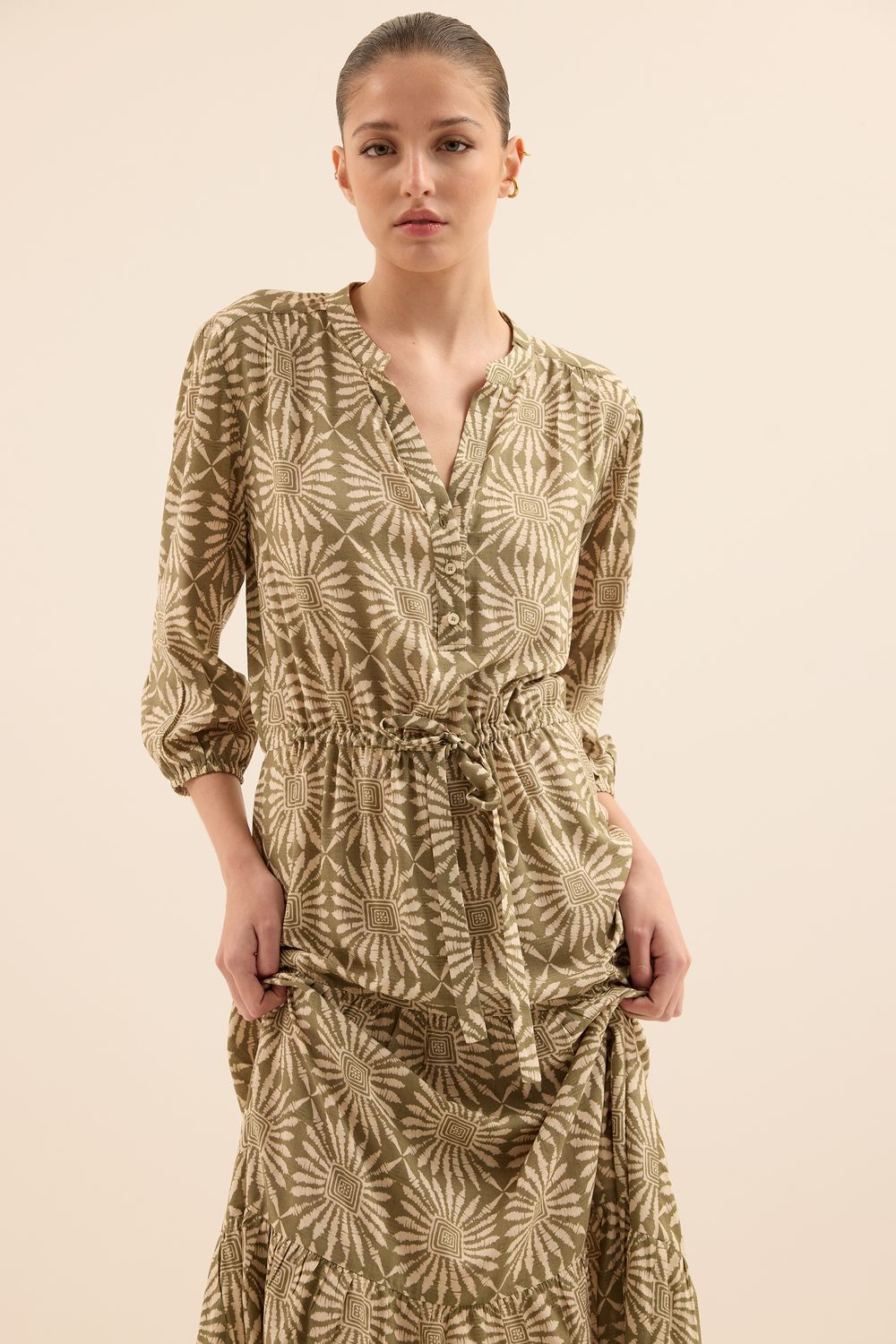 Vestido Estampa Azulejo - VERDE M - VERDE Vestido Estampa Azulejo - VERDE M - VERDE