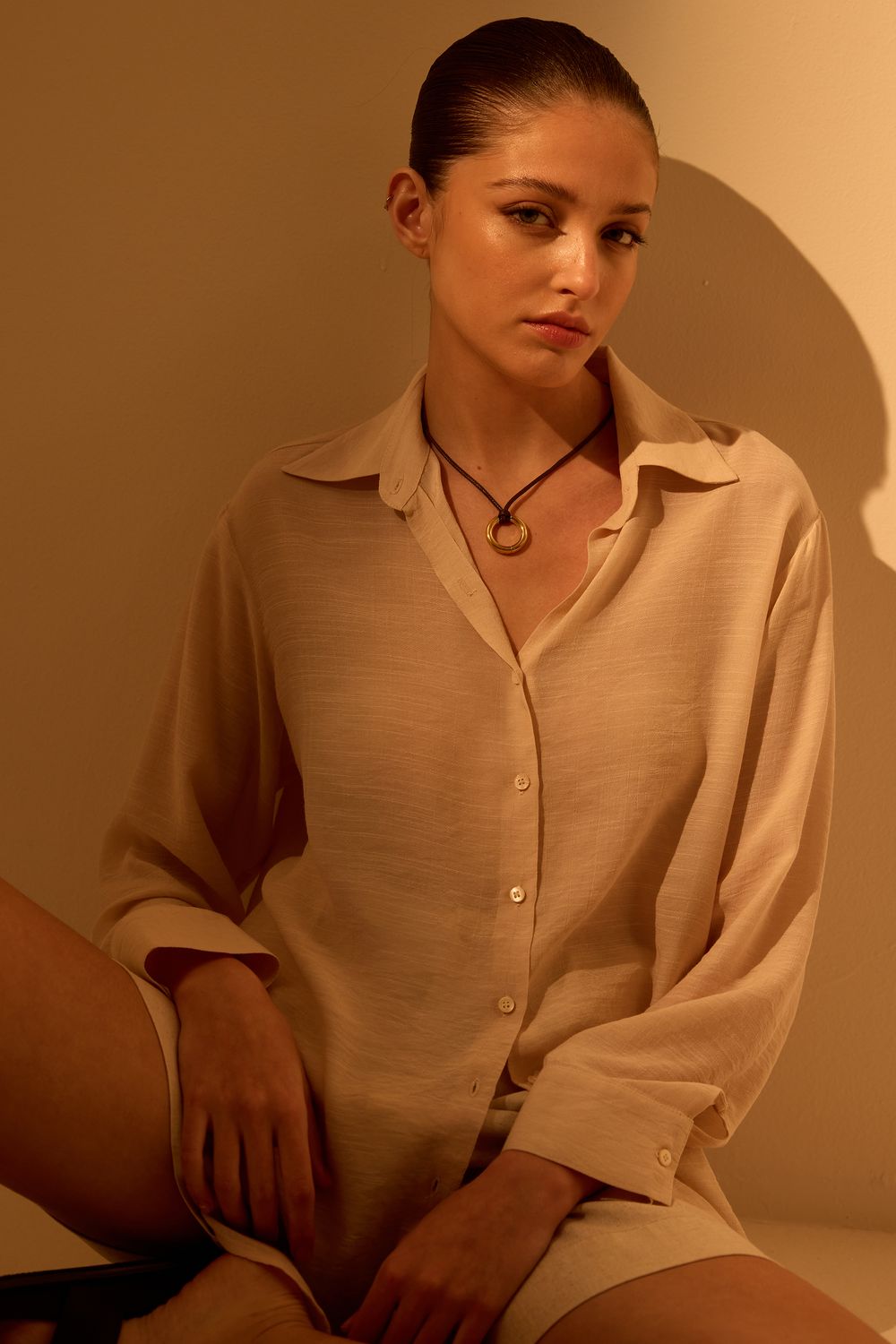 CAMISA SHANTUNG CRUSH - CREME P - CREME