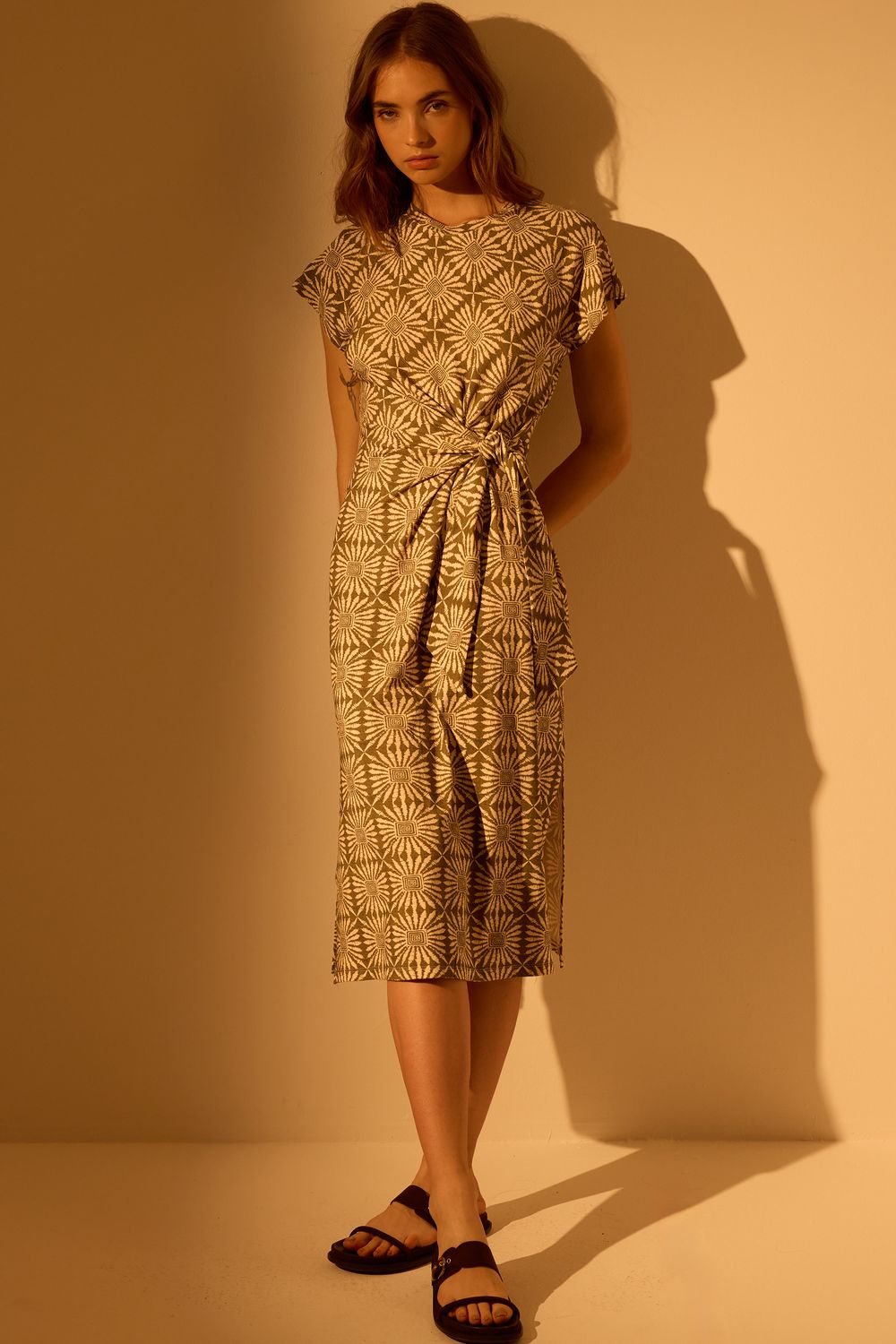 Vestido Malha Estampa Azulejo - VERDE M - VERDE