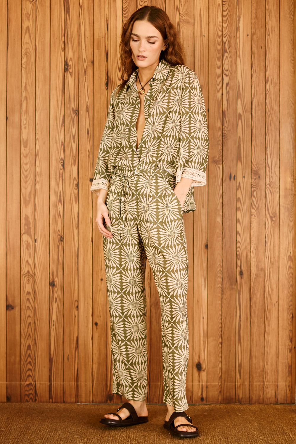 Calça Estampa Azulejo Preguinha - VERDE P - VERDE Calça Estampa Azulejo Preguinha - VERDE P - VERDE