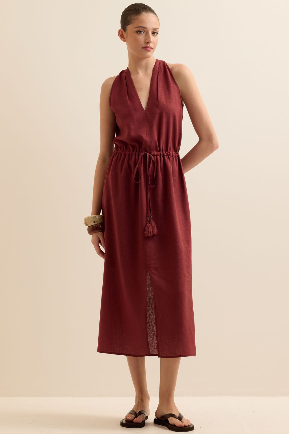 Vestido Com Linho V Colisse - CAIENE P - CAIENE Vestido Com Linho V Colisse - CAIENE P - CAIENE