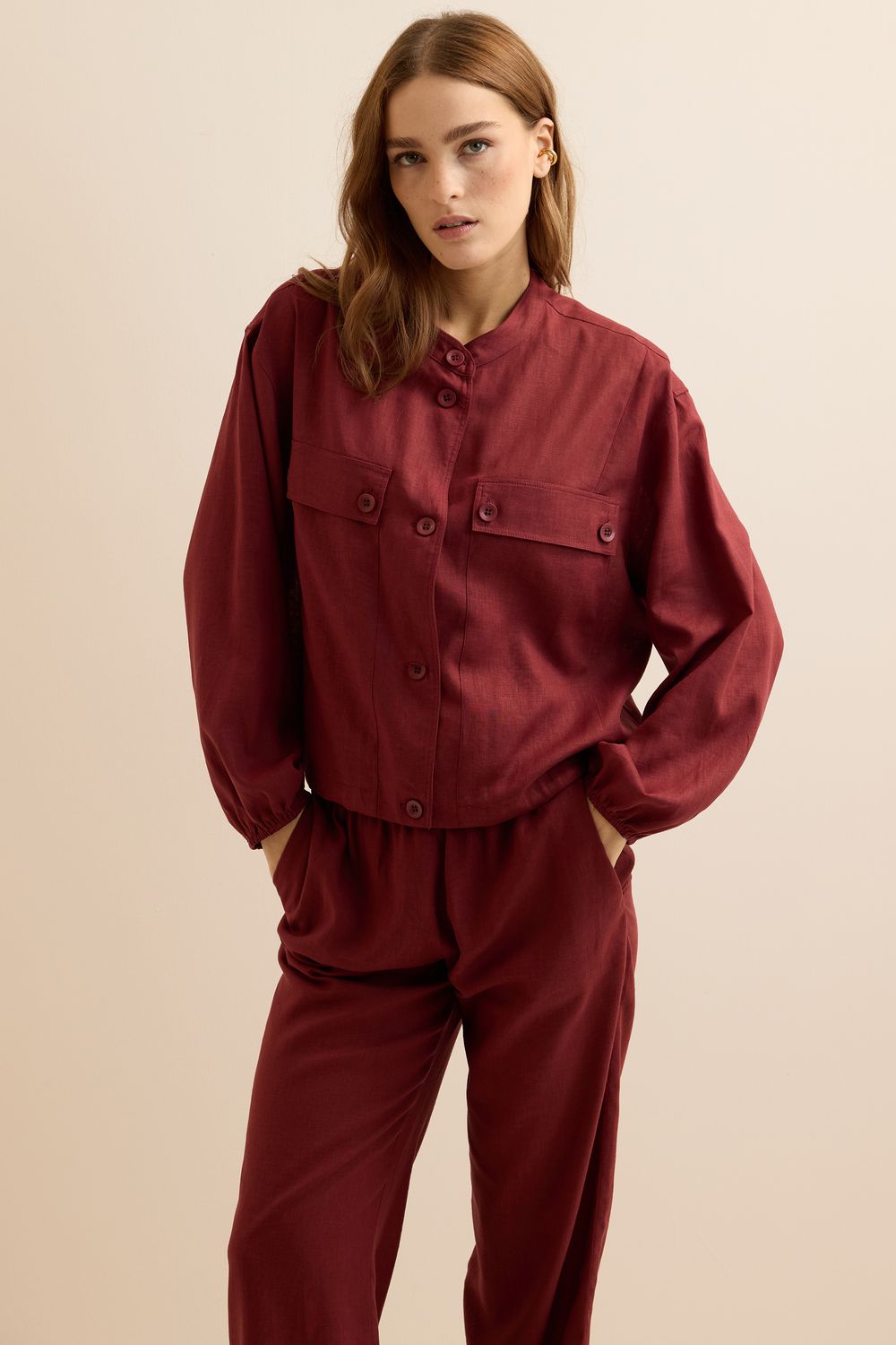 Jaqueta Com Linho Bolsos - CAIENE M - CAIENE