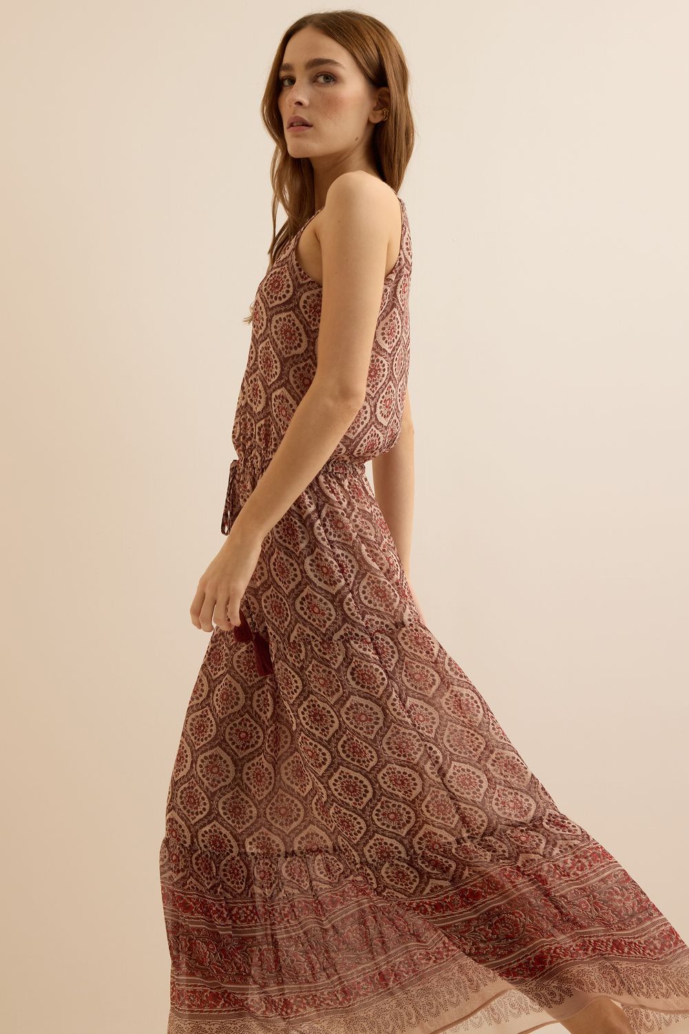 Vestido Estampa Vitraux Fluido - MARROM PP - MARROM Vestido Estampa Vitraux Fluido - MARROM PP - MARROM