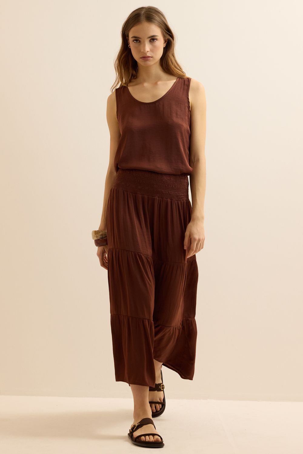 Saia Lastex Satin Visage - MARROM M - MARROM