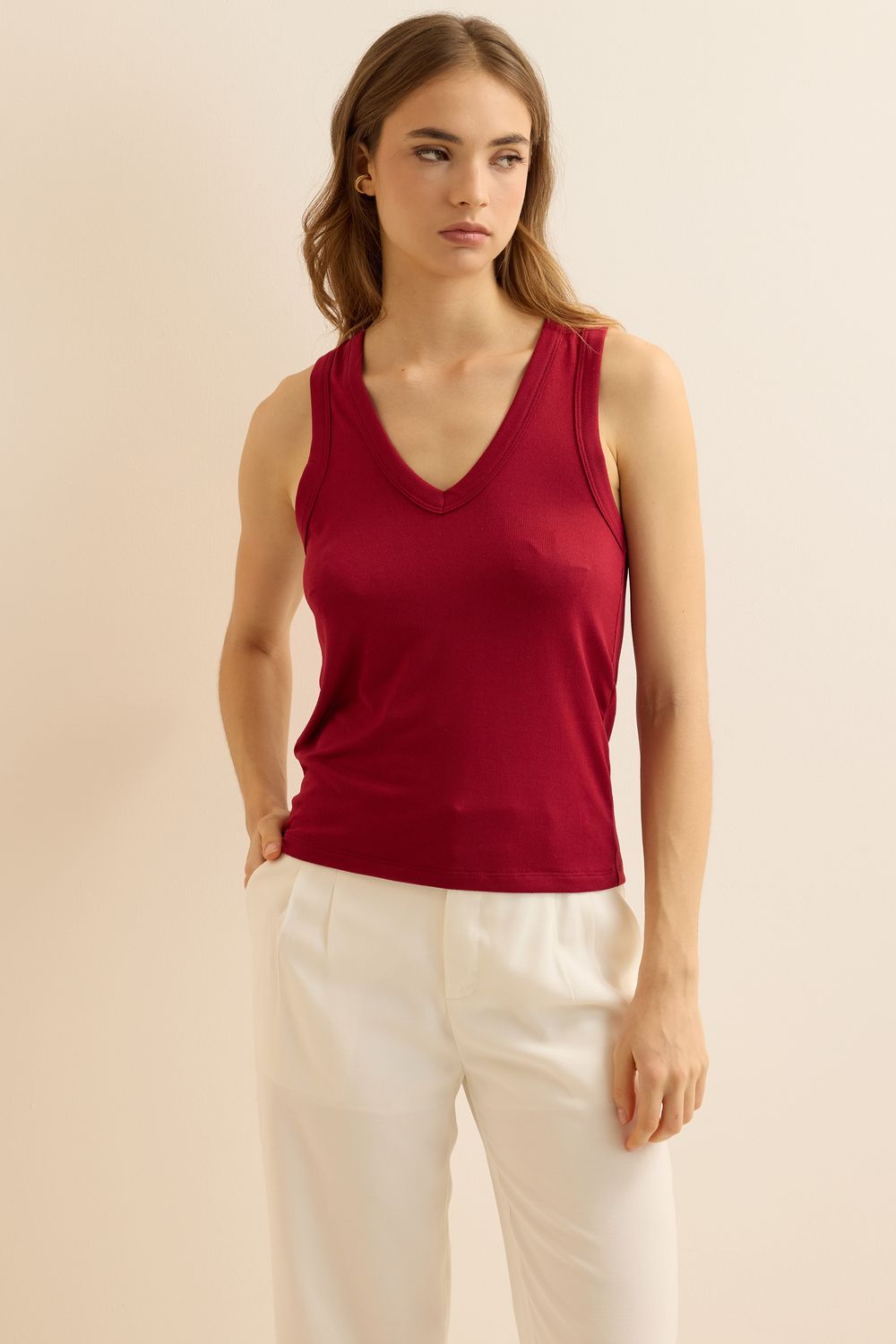 Regata Malha Tricot V - VERMELHO P - VERMELHO Regata Malha Tricot V - VERMELHO P - VERMELHO