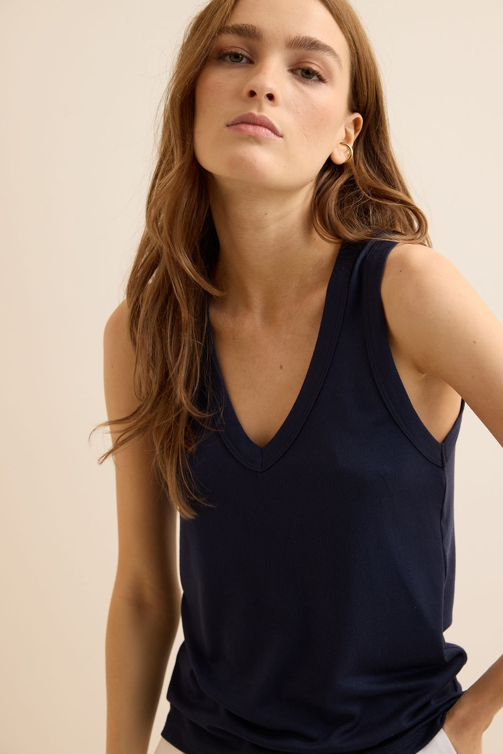 Regata Malha Tricot V - AZUL MARINHO M - AZUL MARINHO Regata Malha Tricot V - AZUL MARINHO M - AZUL MARINHO