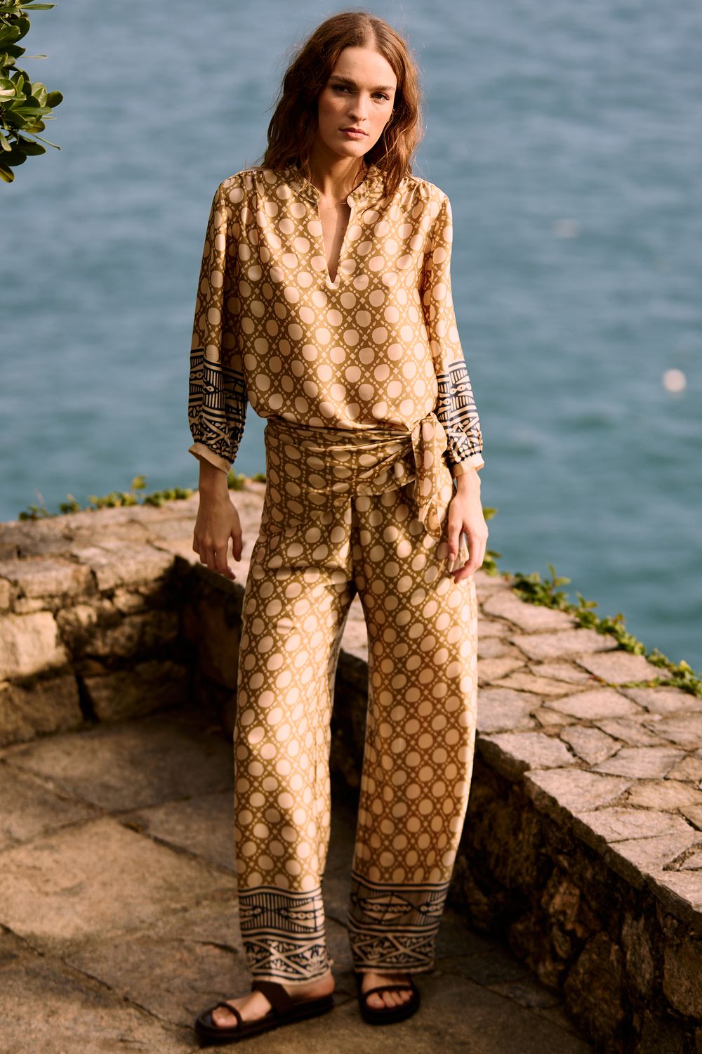 Calça Estampa Tresse Gloss Com Faixa - VERDE PP - VERDE Calça Estampa Tresse Gloss Com Faixa - VERDE PP - VERDE