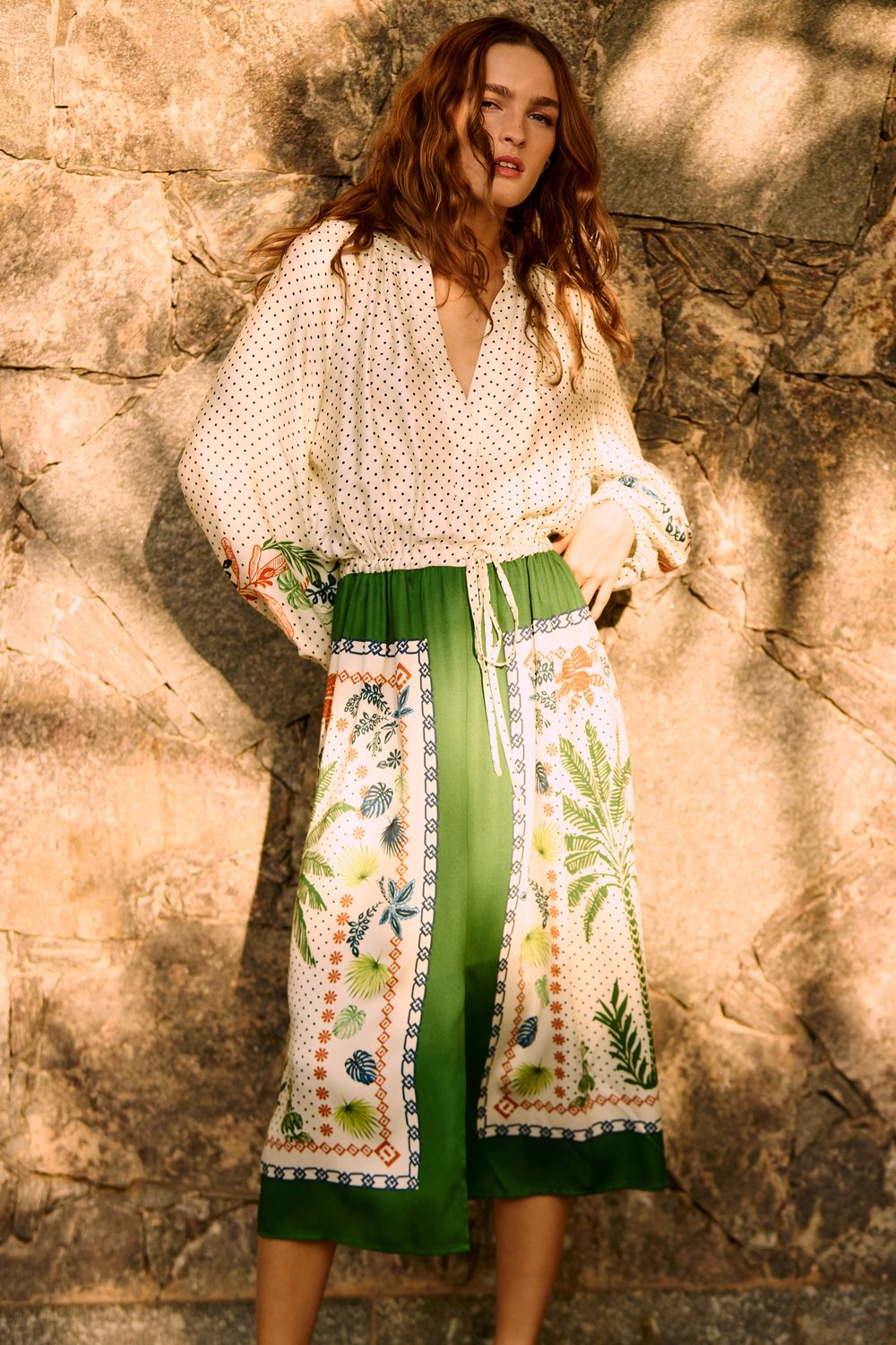 Vestido Estampa Lenço Coqueiro Com Manga - VERDE PP - VERDE Vestido Estampa Lenço Coqueiro Com Manga - VERDE PP - VERDE