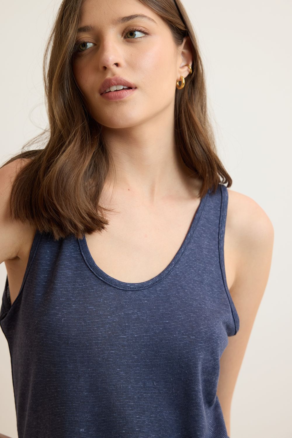 Regata Malha Linho Belga - AZUL MARINHO M - AZUL MARINHO