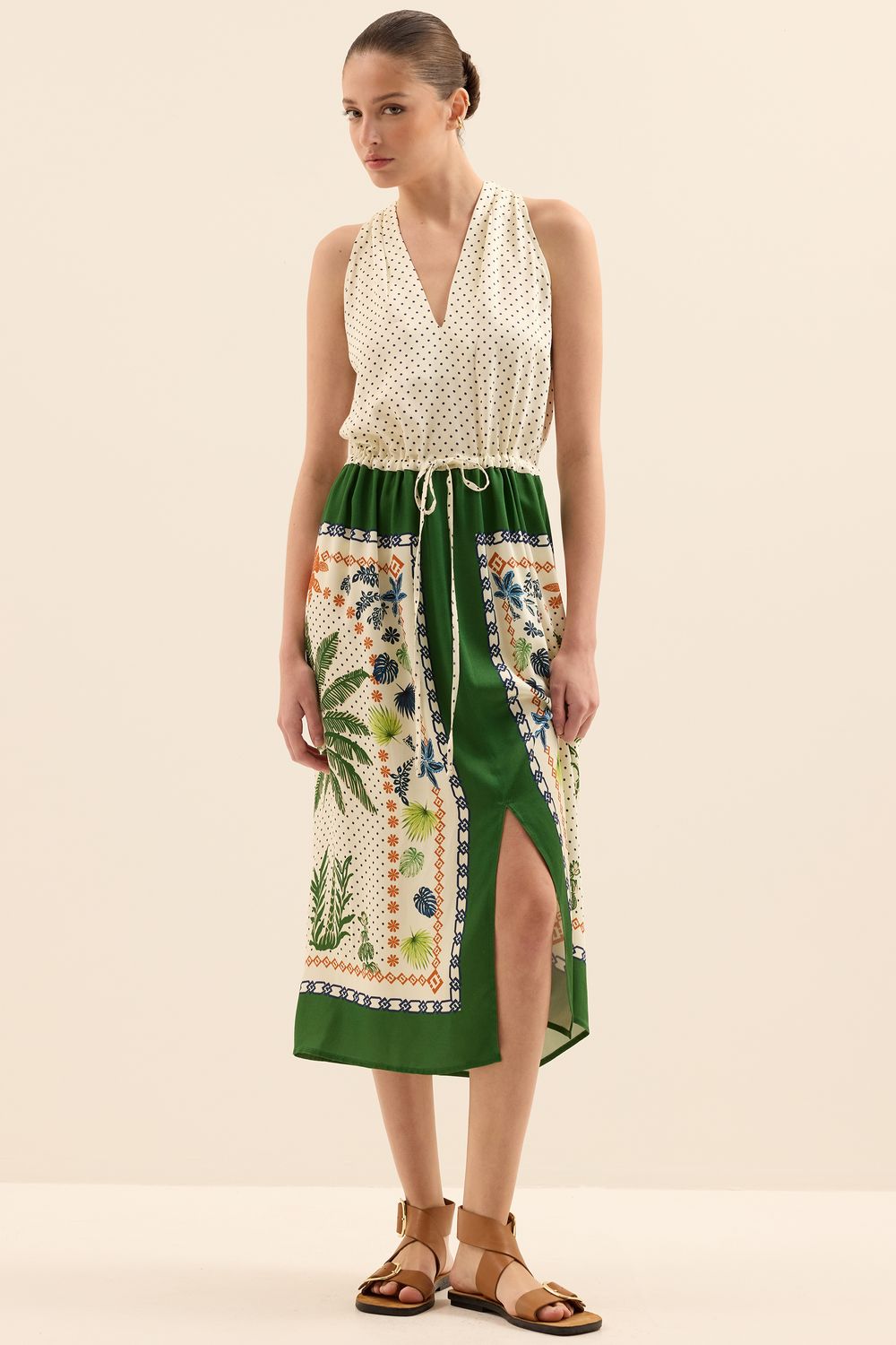 Vestido Estampa Lenço Coqueiro Pois - VERDE M - VERDE