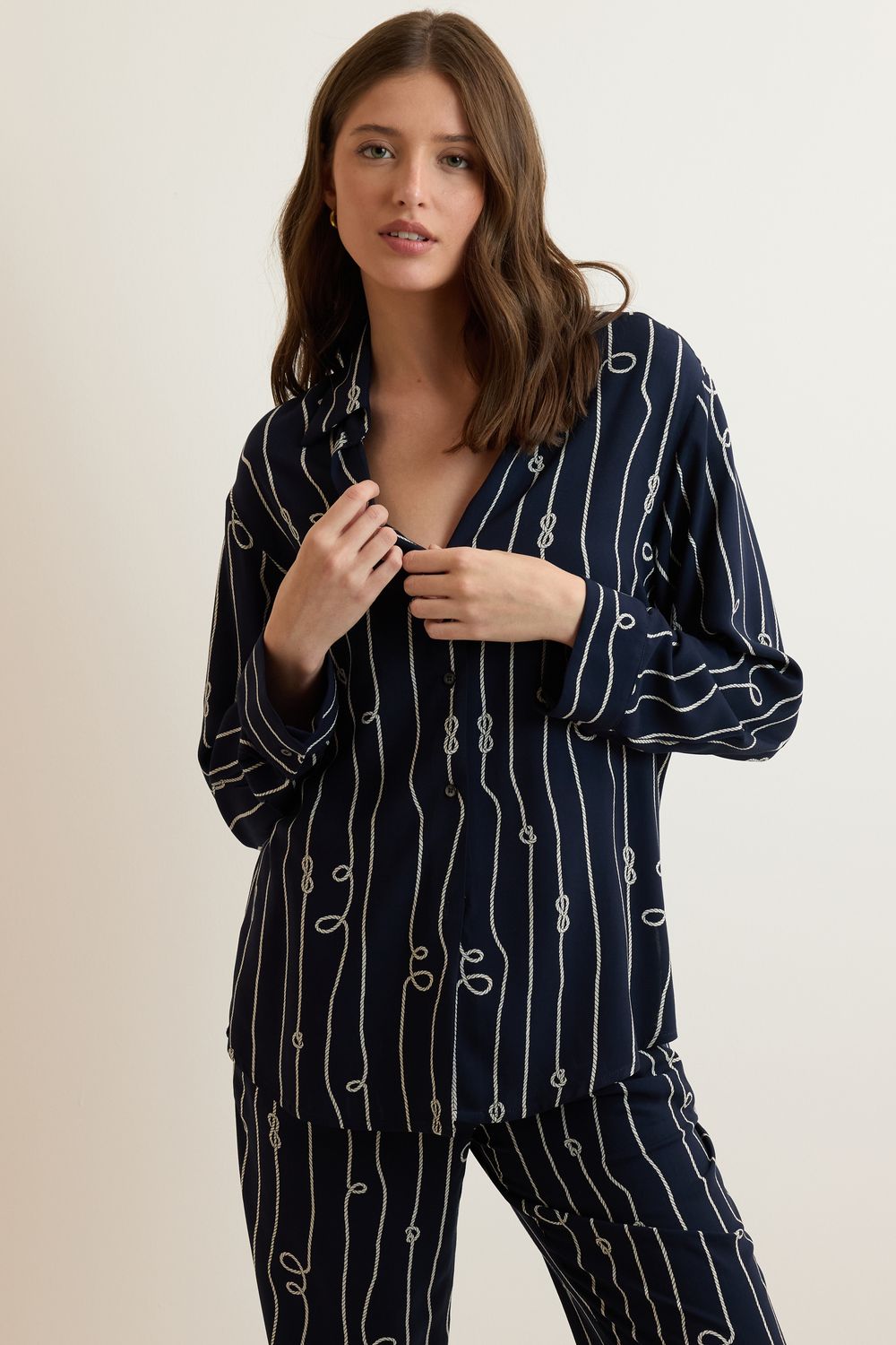 Camisa Estampa Corda Nautica - AZUL MARINHO PP - AZUL MARINHO