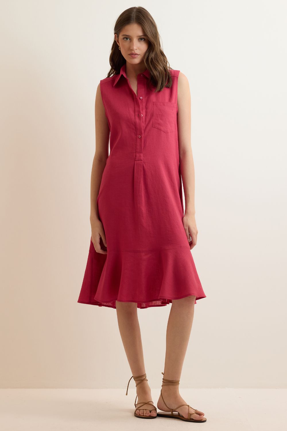 Vestido Com Linho Nassau Peplun - PINK P - PINK