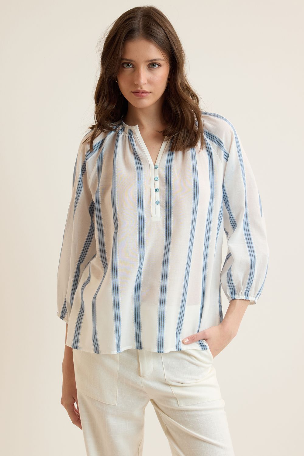 Bata Listrada Tear De Algodão - AZUL P - AZUL