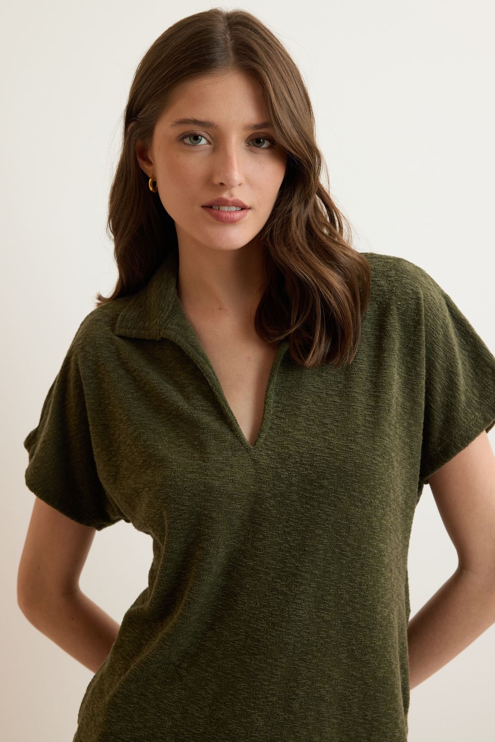 Blusa Malha Polo Atoalhada - VERDE MILITAR PP - VERDE MILITAR