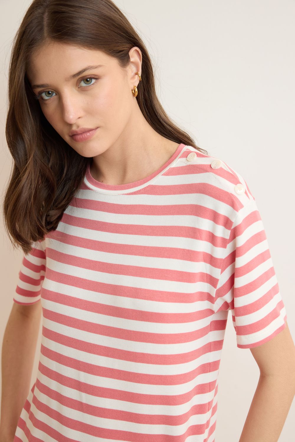 Blusa Malha Tricot  Listrada Botões Ombro - CORAL P - CORAL