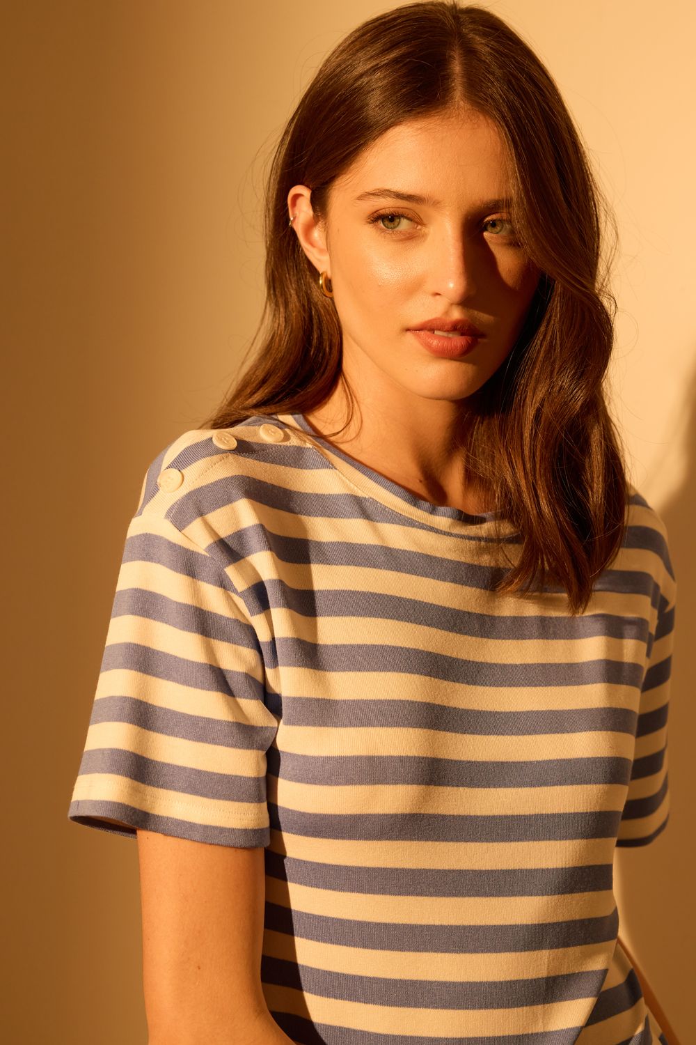 Blusa Malha Tricot  Listrada Botões Ombro - AZUL P - AZUL