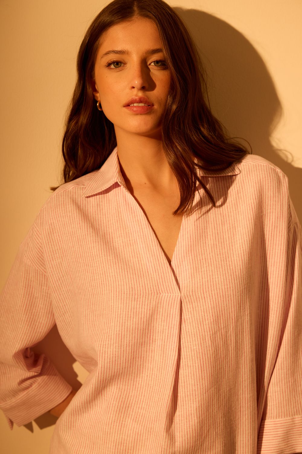 Blusa Polo Com LInho Listra Fine - ROSA P - ROSA