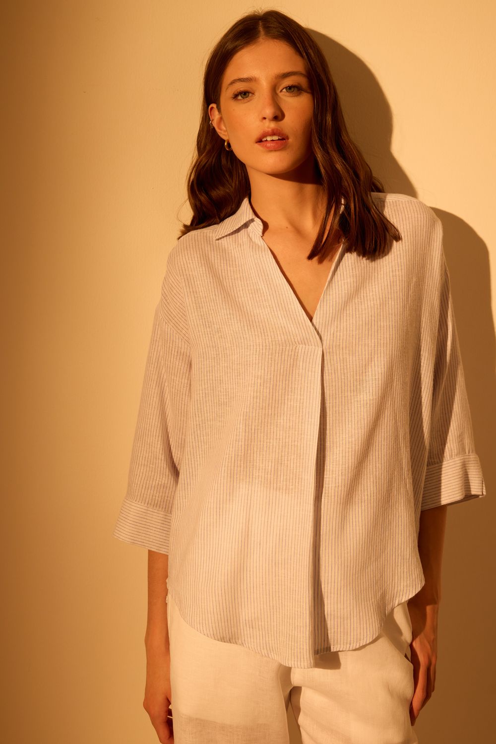 Blusa Polo Com LInho Listra Fine - AZUL P - AZUL Blusa Polo Com LInho Listra Fine - AZUL P - AZUL