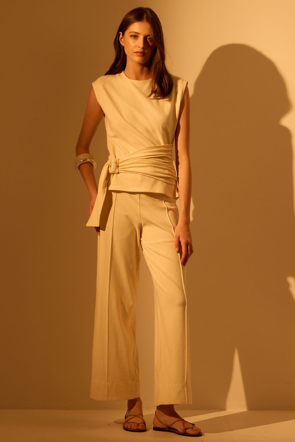 Calça Malha Tricot Nervura - CREME PP - CREME Calça Malha Tricot Nervura - CREME PP - CREME