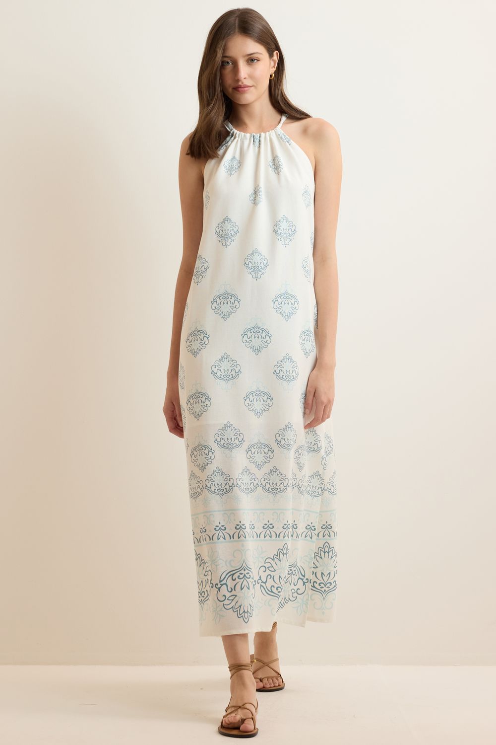 Vestido Com Linho Flor de Lotus - OFF WHITE G - OFF WHITE