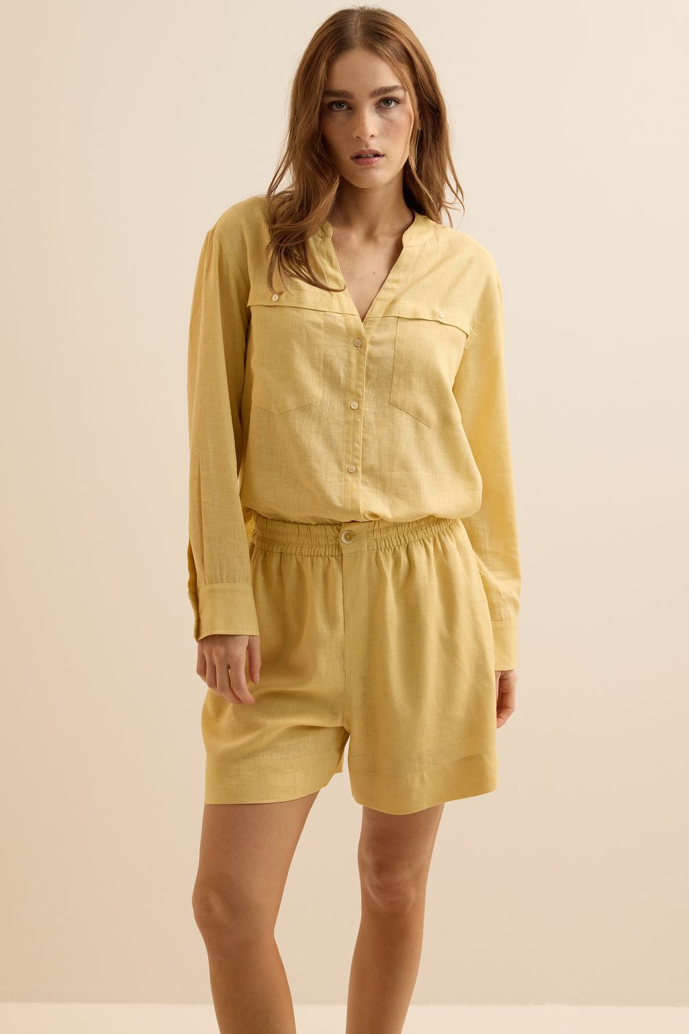 Short Com Linho Nassau - AMARELO M - AMARELO