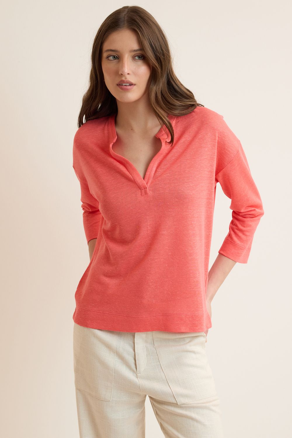 Blusa Malha Linho Pate Summer - CORAL P - CORAL Blusa Malha Linho Pate Summer - CORAL P - CORAL