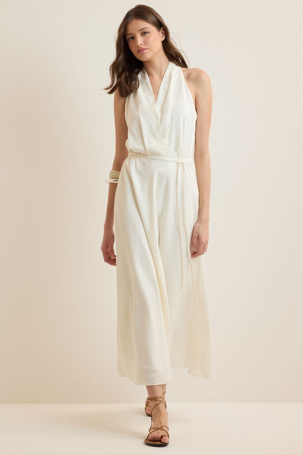VESTIDO COM LINHOBUENA VISTA TRANSPASSE - OFF WHITE M - OFF WHITE