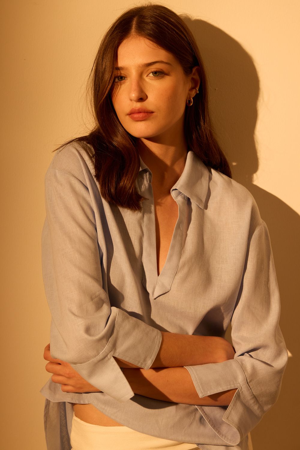 Camisa Com Linho Polo - AZUL PP - AZUL