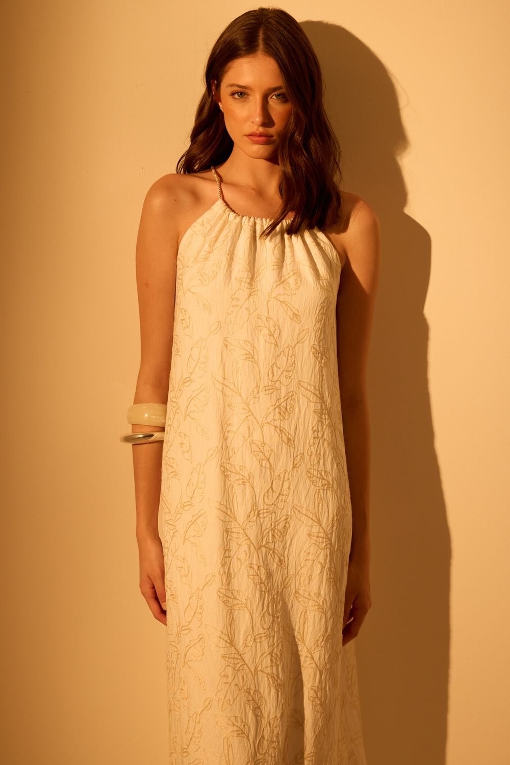 Vestido Bordado Folhas Mayfair - OFF WHITE P - OFF WHITE