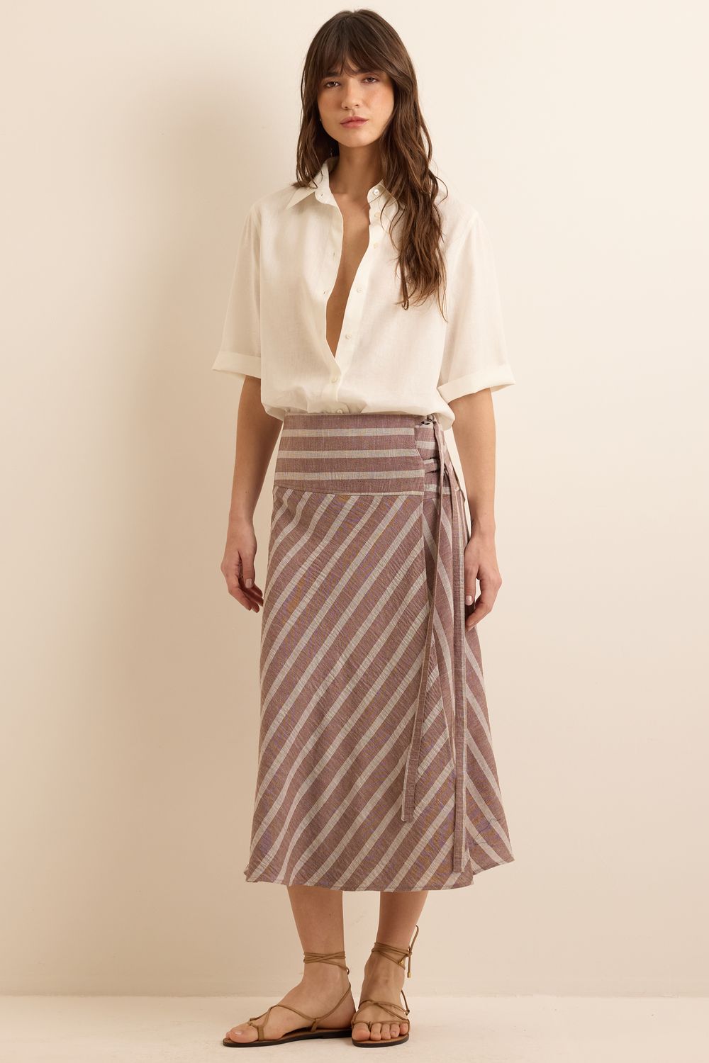 Saia Transpassada Listrada Fivela - MARROM PP - MARROM